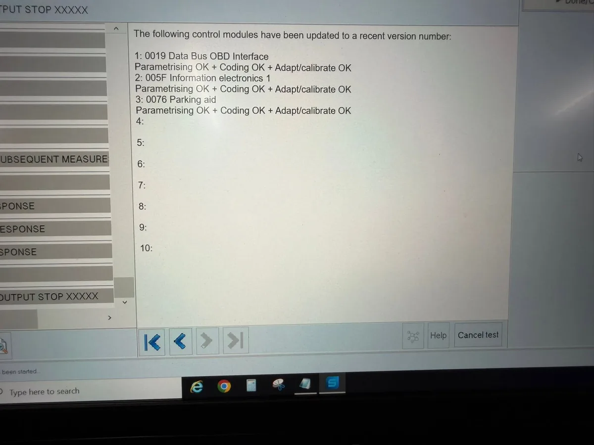 Diagnostic software confirming VW Polo AW reverse camera coding