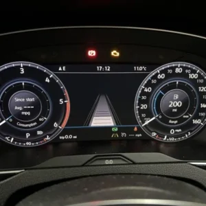VW Passat digital instrument cluster displaying Lane Assist graphics