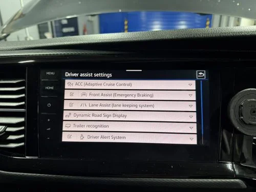 VW T6.1 infotainment menu listing driver-assistance functions