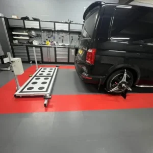 Side Assist calibration equipment beside a VW Transporter