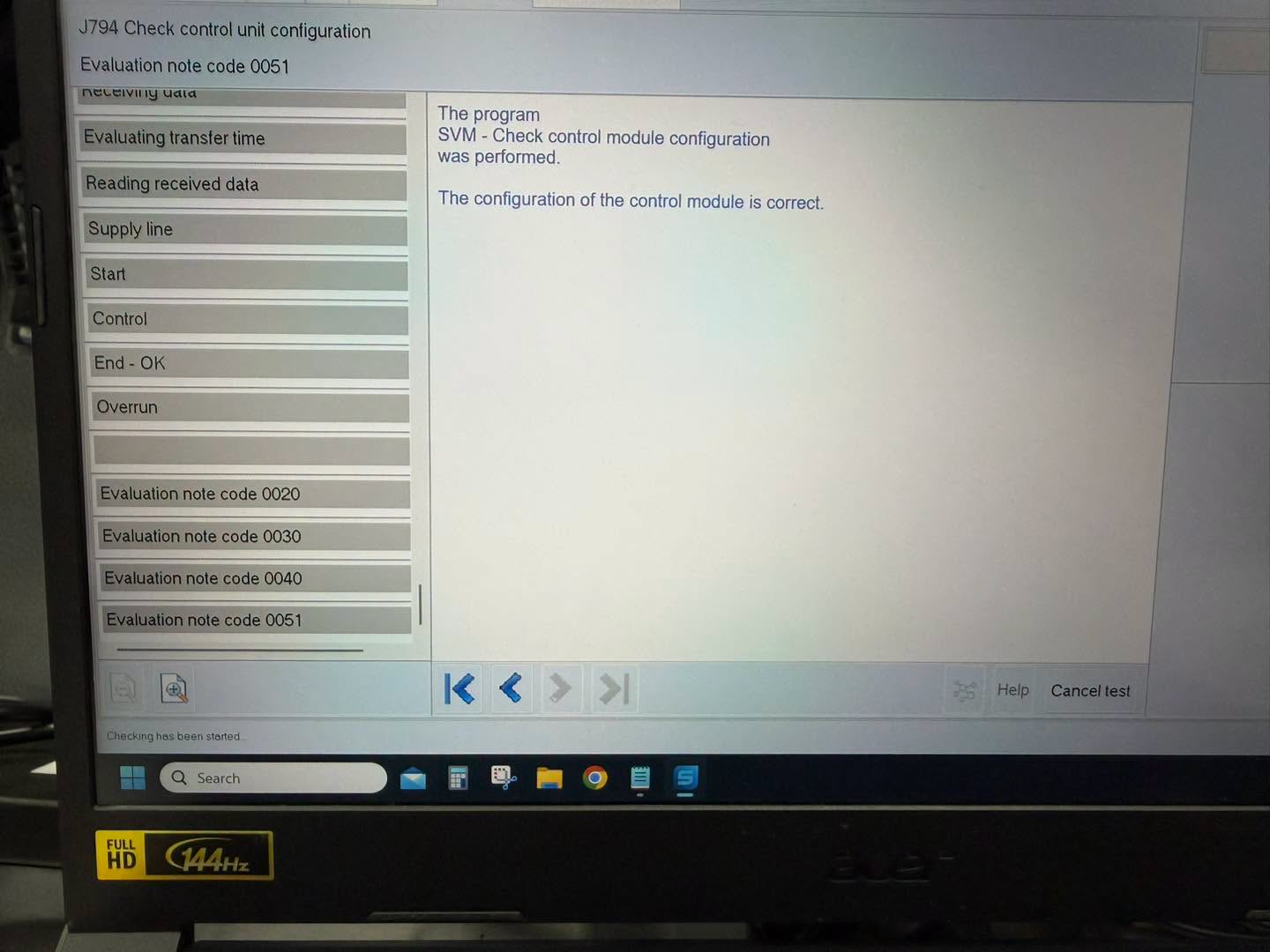 ODIS SVM control-unit configuration check completed successfully