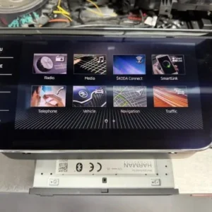 Škoda Columbus 9.2-inch screen showing the main menu above the head unit