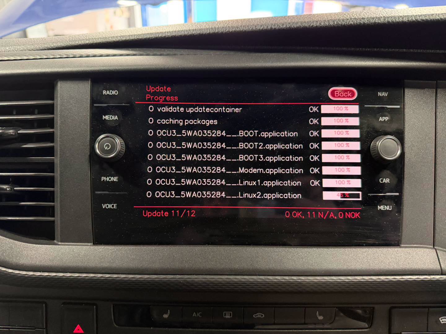 Volkswagen Group infotainment software update in progress