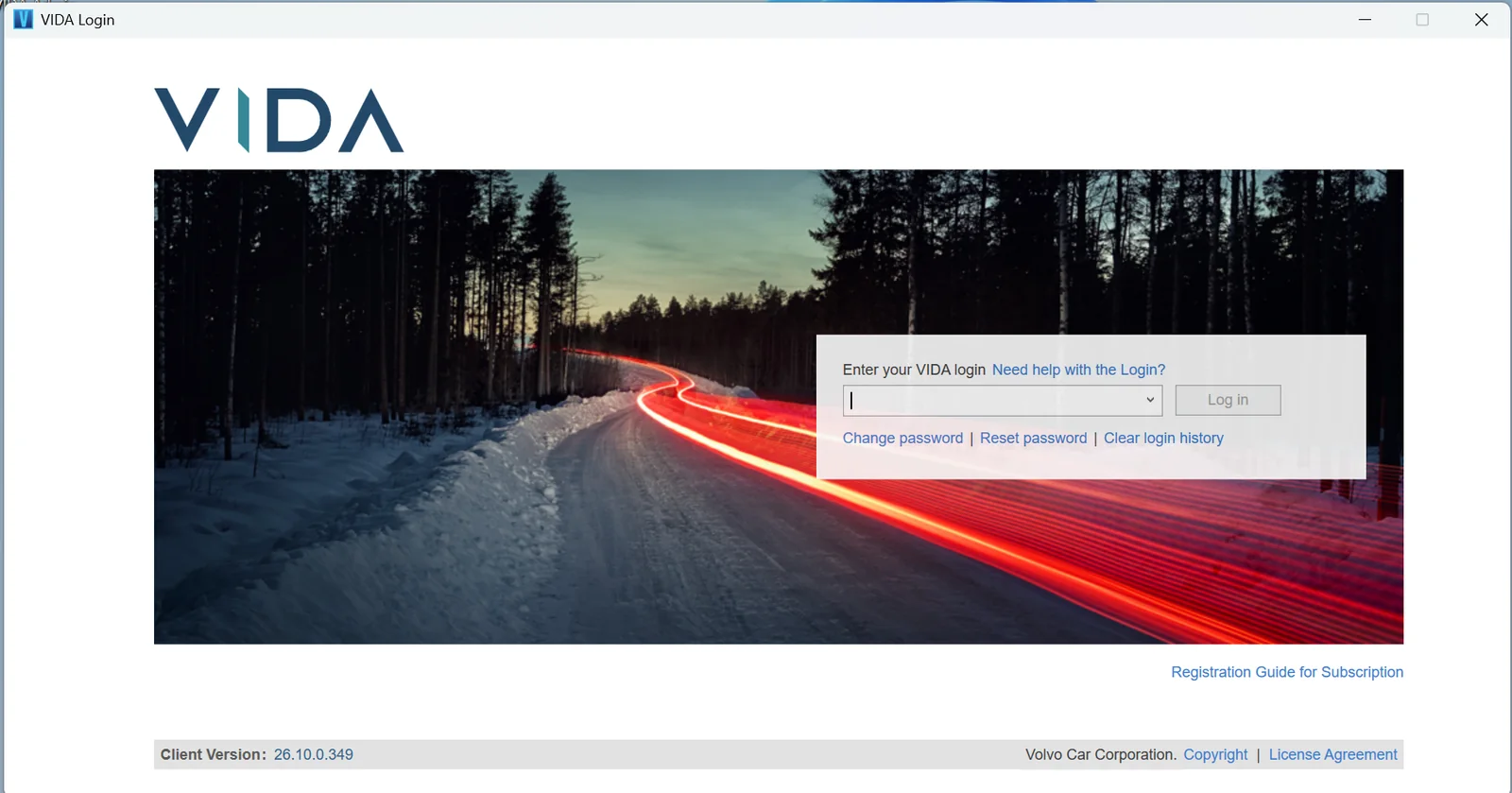 Volvo VIDA login screen for specialist vehicle diagnostics
