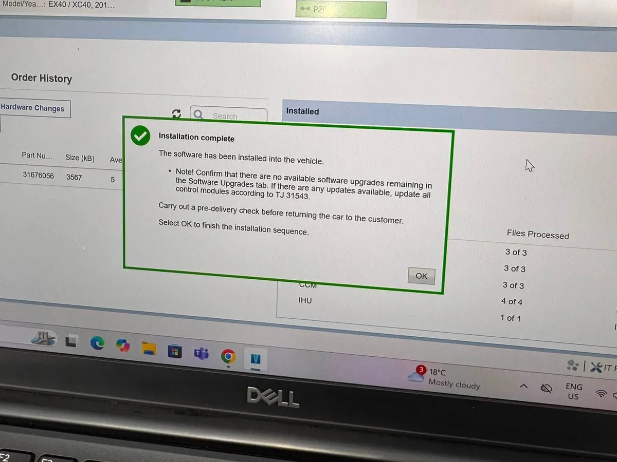 Volvo VIDA software update completed during diagnostics