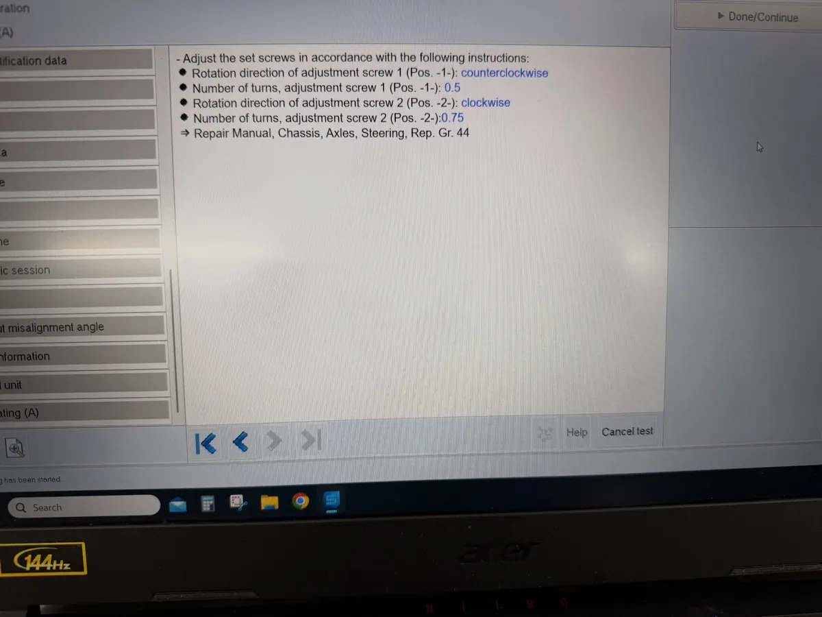 ACC radar calibration adjustment procedure