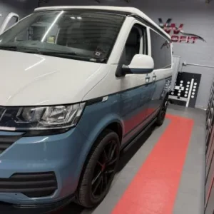 Two-tone VW Transporter T6.1 at the VW Retrofit workshop in Redditch